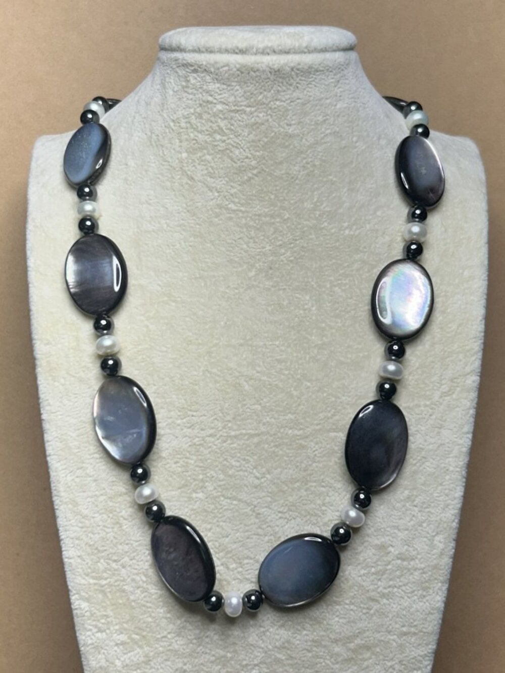 Black Doublet Mother of Pearls with Freshwater and Hematite Beads Necklace.